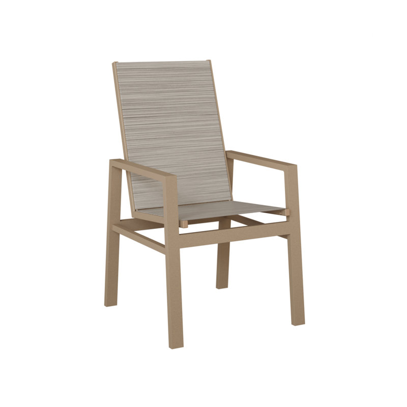 Chaise de salle à manger en aluminium à haut dossier Vida, Kozo fossile, Chêne veiné de bois