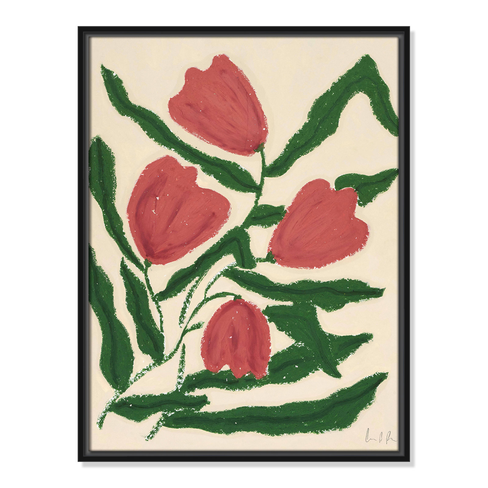 Colette "Red Tulips" Print by Camilla Bergqvist, 25.5" H x 19.5" W, Black