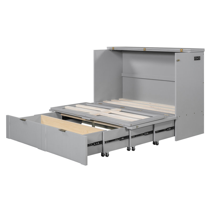 Lit de couleur grise avec tiroir pour un espace paisible dans un espace de gestion pratique, Gris, Lit double