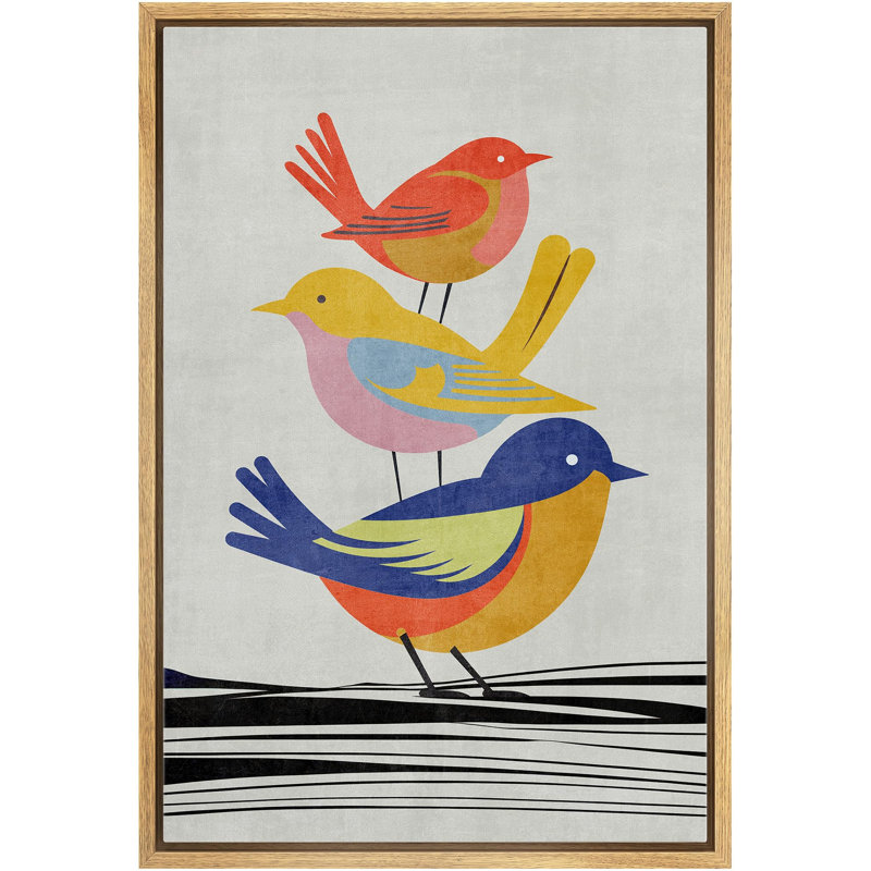 «Birds On Wire Illustration Colorful Avian Modern Art» sur, Naturel, H 24 po x l 16 po