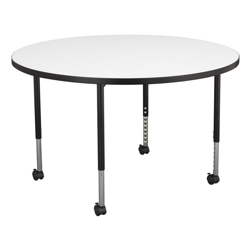 Table ronde de travail effaçable à sec avec pieds mobiles réglables - tableau blanc / noir Collaborative