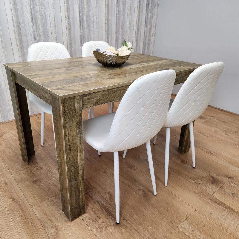 Aghaboy 4 - Person Dining Set, Natural, 75cm H x 140cm W x 80cm D, White