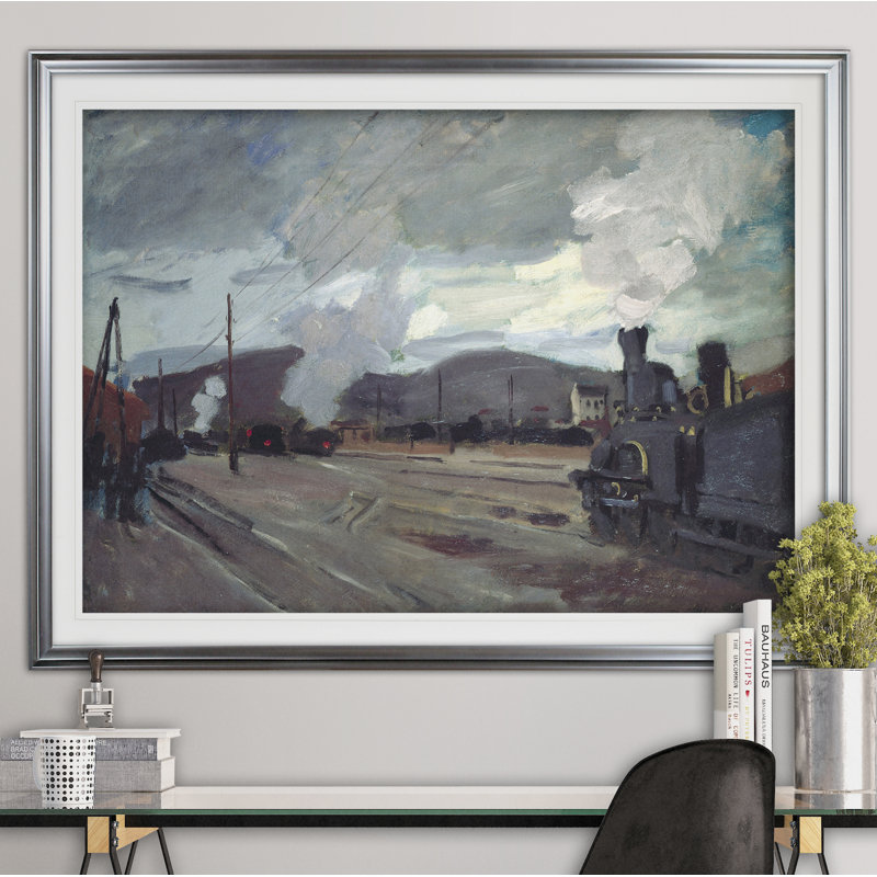 « chemin station » par claude monet print, Cadre argenté, H 31 po x l 43 po x P 1,5 po