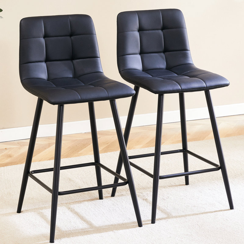 Chaise de bar en deux pièces blanche avec motif à carreaux, pieds en métal noir, conception intégrée pour le confort, chaises à choix de couleurs multiples, deux, siège, croisillons, stabilité accrue