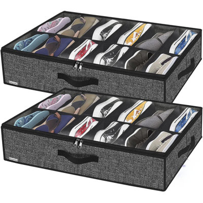 Cet étagère à chaussures sous le lit 2 pièces est durable, peut accueillir 12 à 24 paires avec des fenêtres transparentes et un rangement efficace sous le lit.