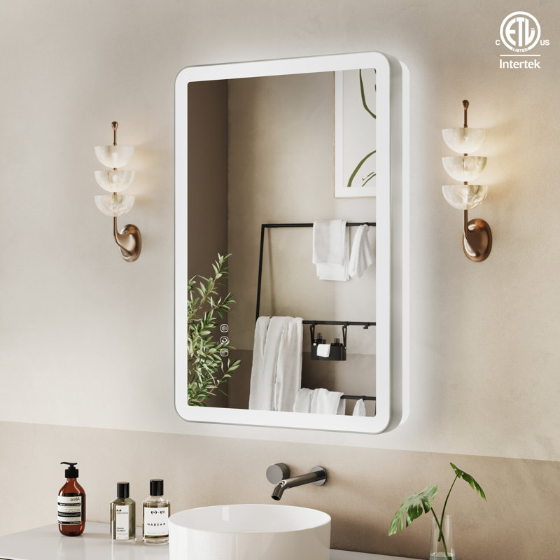 Natalin LED Wall Mirror, 36" x 24", Brushed Nickel, Rectangle
