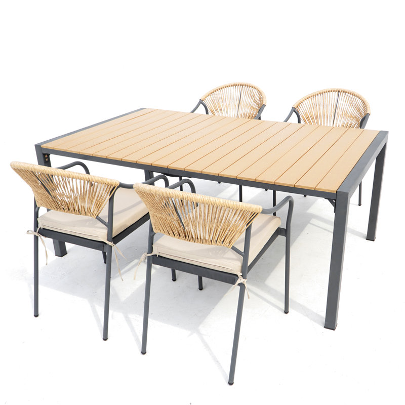 Deko Living 6 Place Seating Outdoor Patio Dining Chairs and Table Set, Yellow