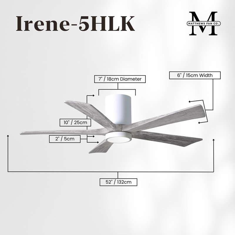 Irene Flushmount Light Kit 5 Blade LED Ceiling Fan, Barn Wood Tone, Gloss White, 52"