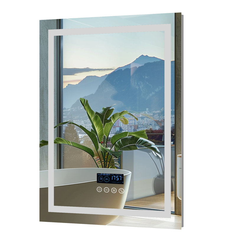 Led Bathroom Mirror With Lights, Wall-mounted With Bluetooth Speaker, Time & Date Display Anti-fog, 3 Color Temperature, Dimmable Brightness, Ip65 Waterproof, Tempered Glass, Frontlit & Backlit
