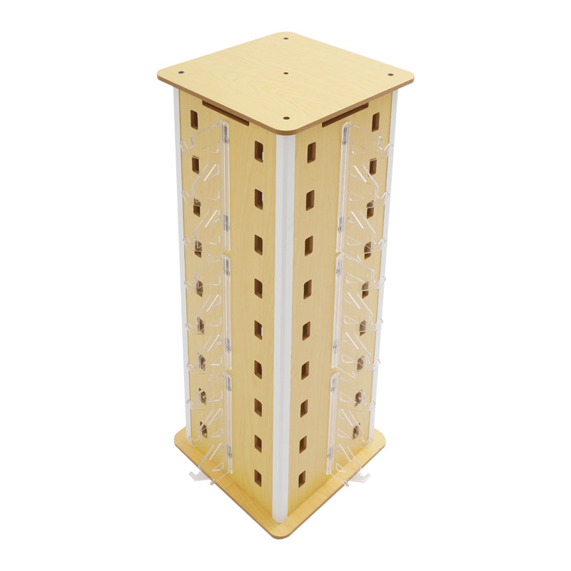 4-Sided Tabletop Glasses Display Tower, 36-Slot Spinning Sunglasses Holder, 25.98" H x 14.17" W, Maple Wood