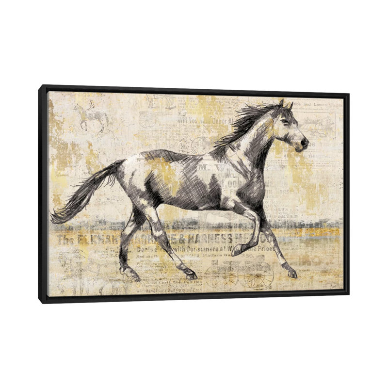 Golden Stallion I, impression sur toile tendue, H 18 po x l 26 po x P 1,5 po, Toile encadrée noire, Pas de tapis