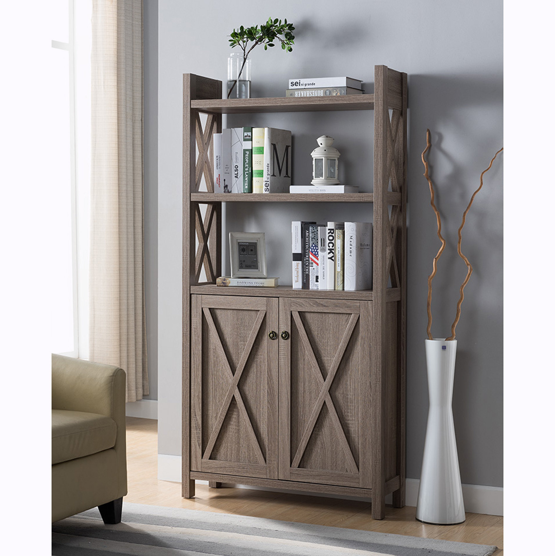 Gracie Oaks Bookcase with 2 Door | Wayfair