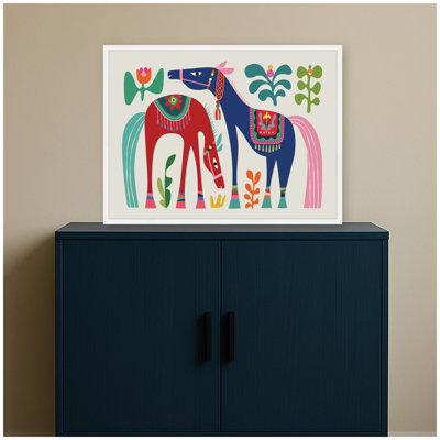 «Two Horses 02» par Rachel Lee 3 Birdies Studio, reproduction d'art sur toile encadrée