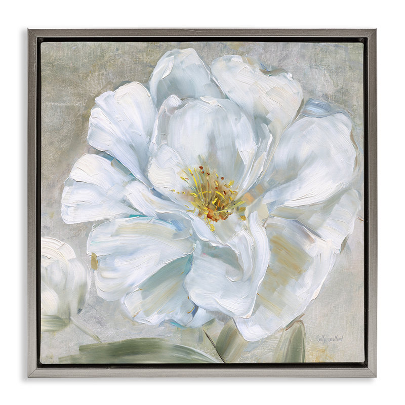 Gros plan, art mural sur toile flottante White Bloom par Sally Swatland, H 25 po x l 25 po, Cadre flottant gris lustré