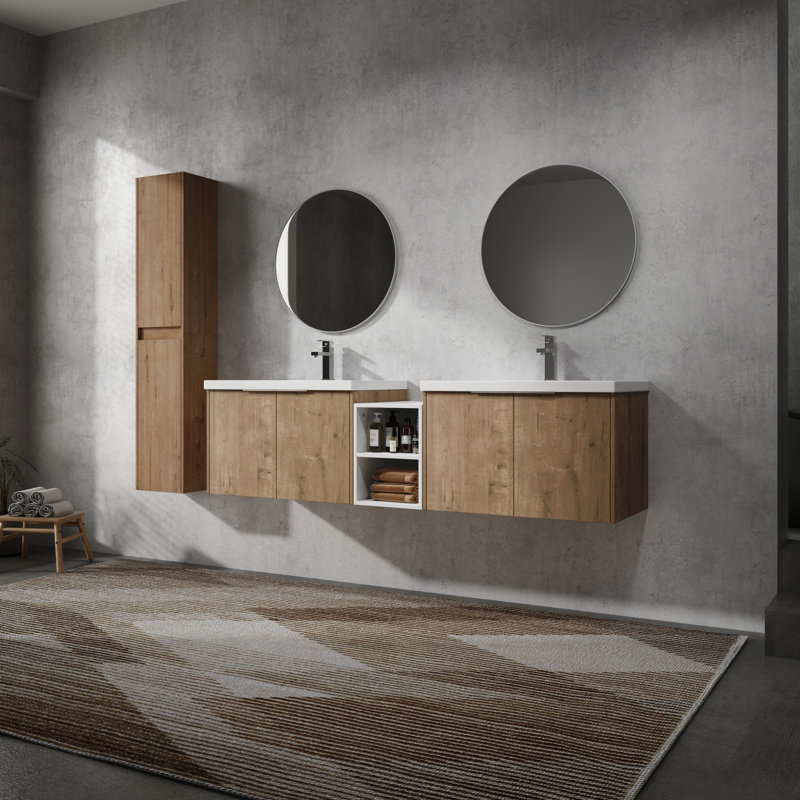-inch Wall-mounted Bathroom Vanity With Sink, Side Cabinet, Soft Close Doors, And Kd-packing Combo Design