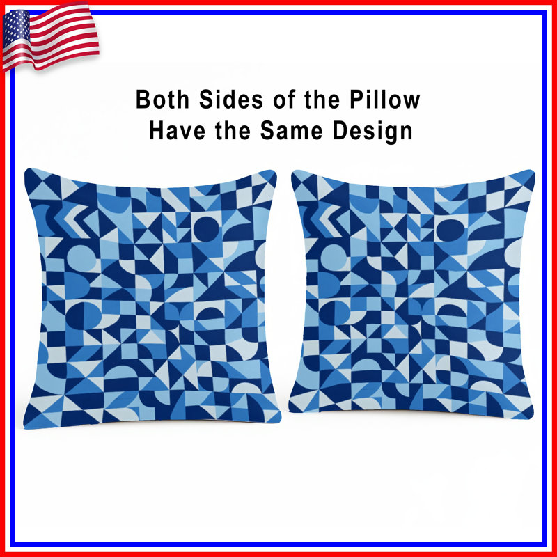 Coussins décoratifs à formes géométriques bleues, 16 x 16 pouces