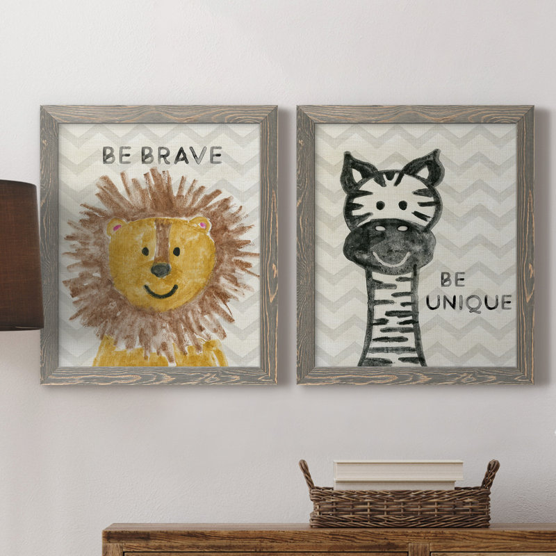 Safari Be Brave - ensemble de 2 reproductions, H 20 po x l 17 po x P 1 po, Toile avec cadre gris, Pas de tapis