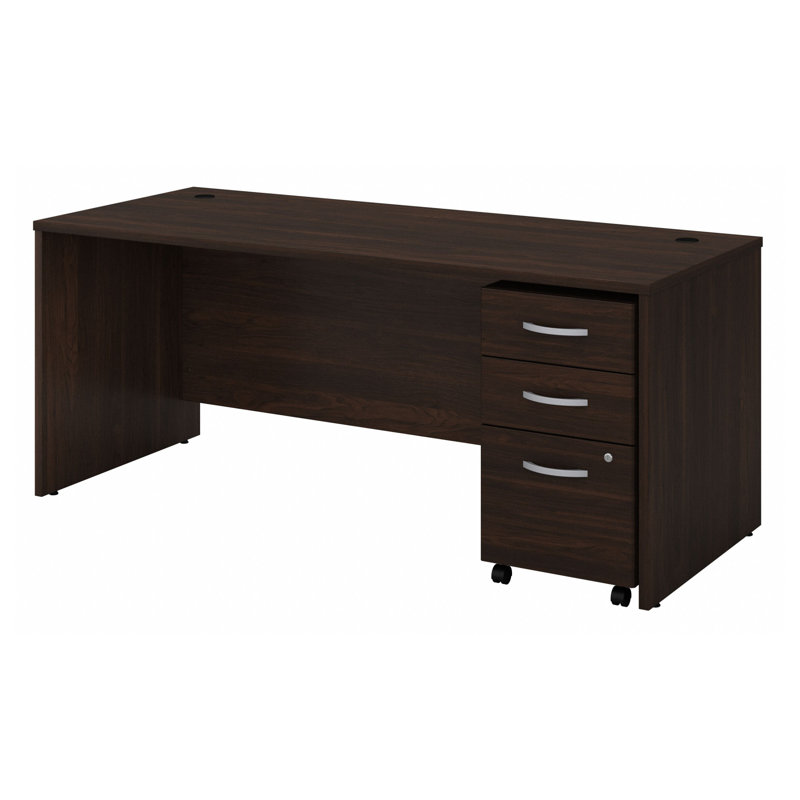 Studio C Executive Office Desk with Mobile File Cabinet, 29.84" H x 71.02" W x 29.37" D, Black Walnut