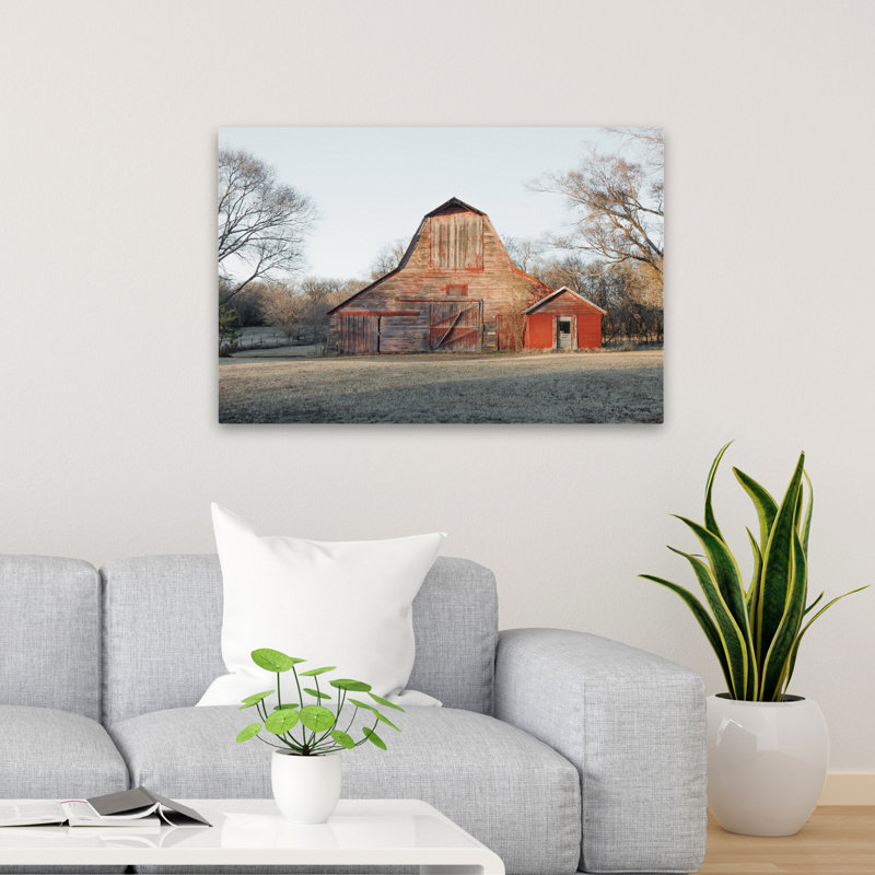 Grange dans le cœur contemporain bleu gris paysage grange brun, H 36 po x l 24 po