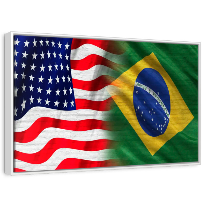 Drapeau des États-Unis et du Brésil, Cadre flottant blanc, 40 po x 27 po