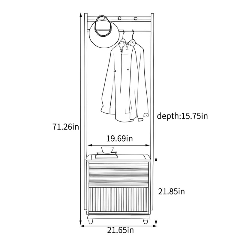 Black Walnut Coat Rack Dual Drawers Large Capacity