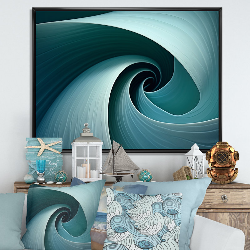 «Turquoise Twirl Shell Fish Spiral I», reproduction sur toile, Cadre flottant noir, 30" H x 40" W