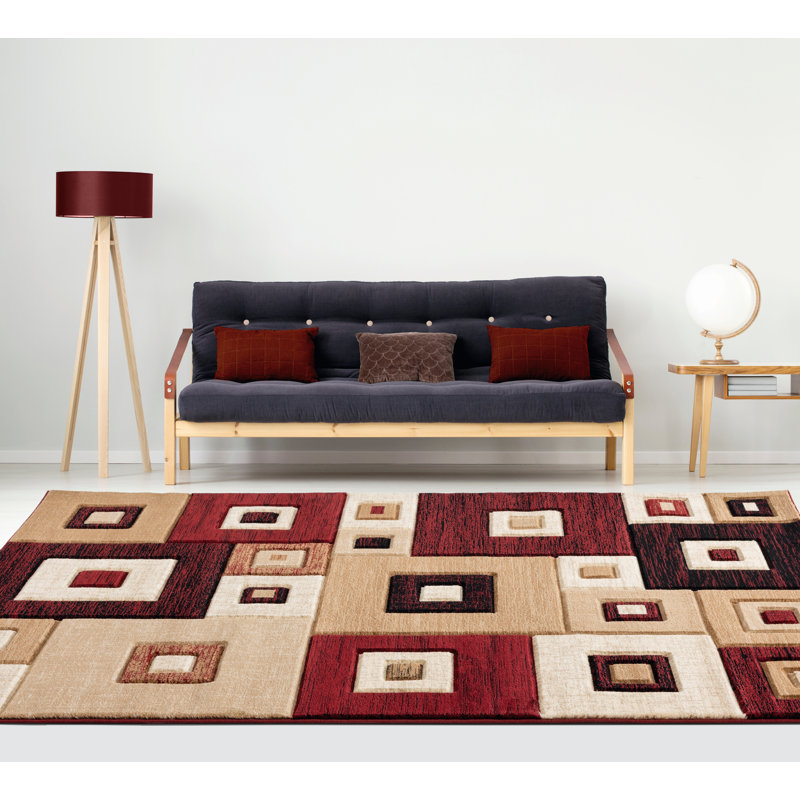 Tapis rouge à motif géométrique Kakarla, Rectangle 5 pi 3 po x 7 pi 6 po