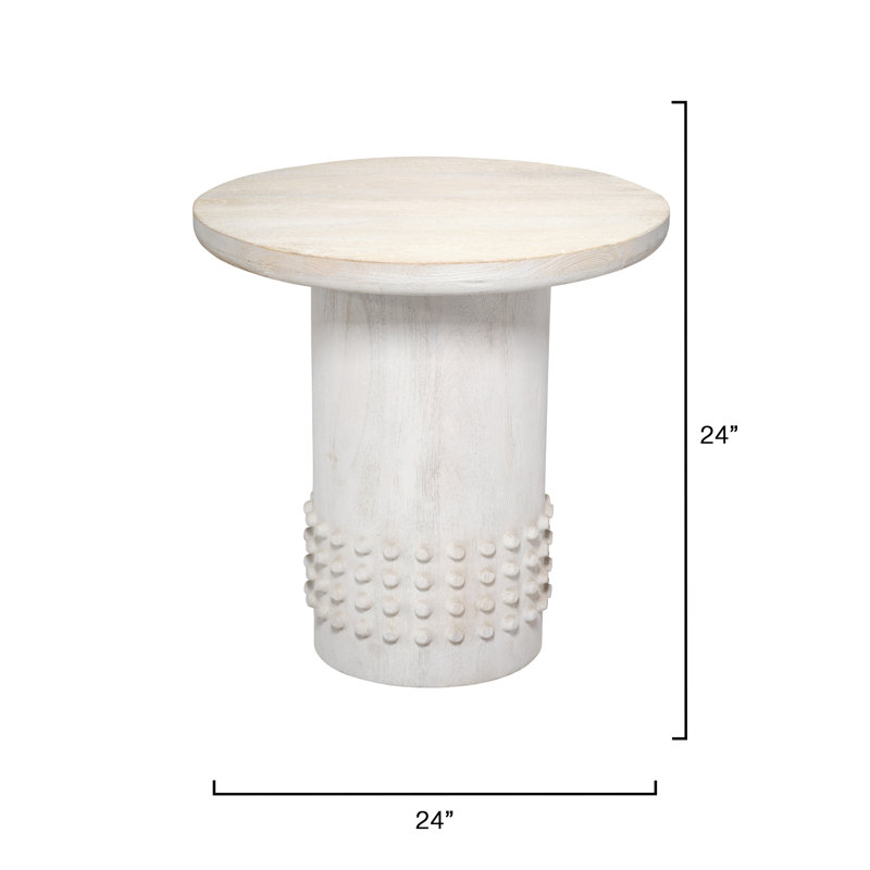 Studded Washed Wood Side Table, White