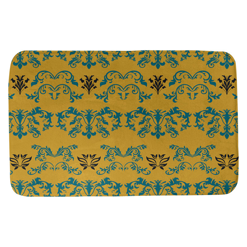 Tapis pour salle de bain Jacksonville, l 17 po x L 24 po, Bleu sarcelle / or / noir