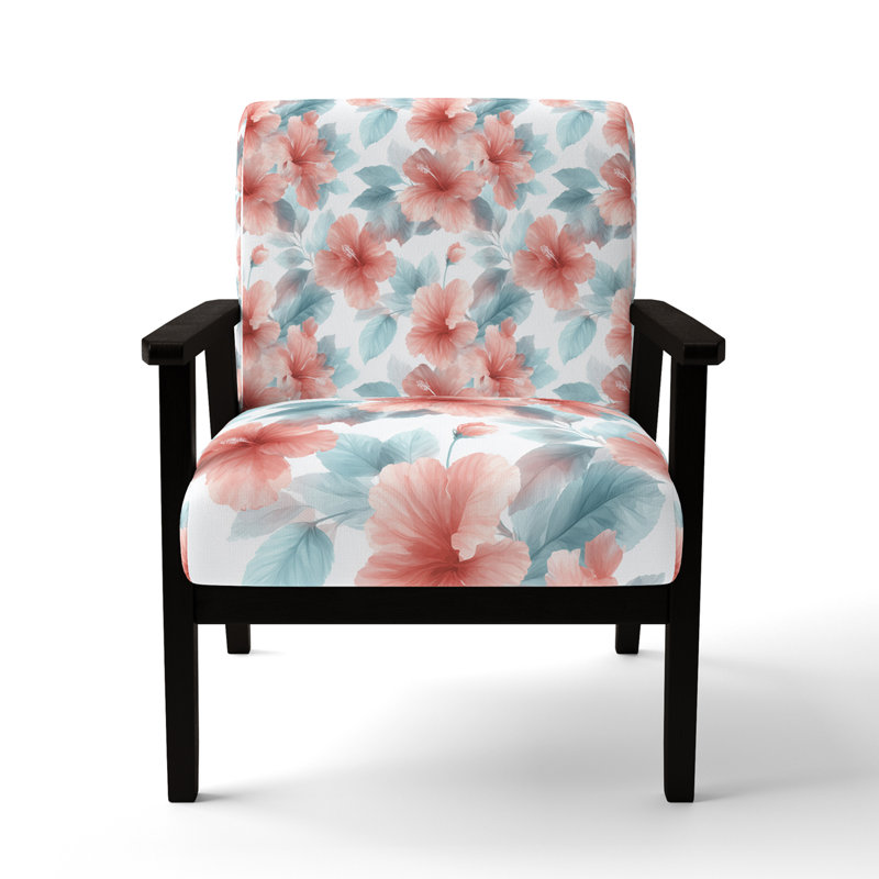 Chaise rembourrée Coastal Hibiscus Breeze, Accoudoirs carrés noirs