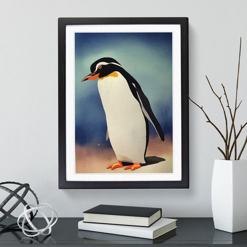 Penguin No.1 - Print, Black Picture Frame, White, 46cm H x 34cm W