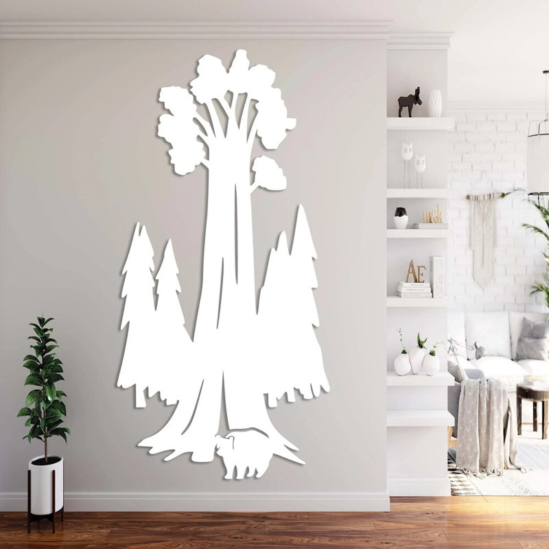 Art mural en métal Sequoia, H 23 po x l 46 po x P 0,12 po, Argent