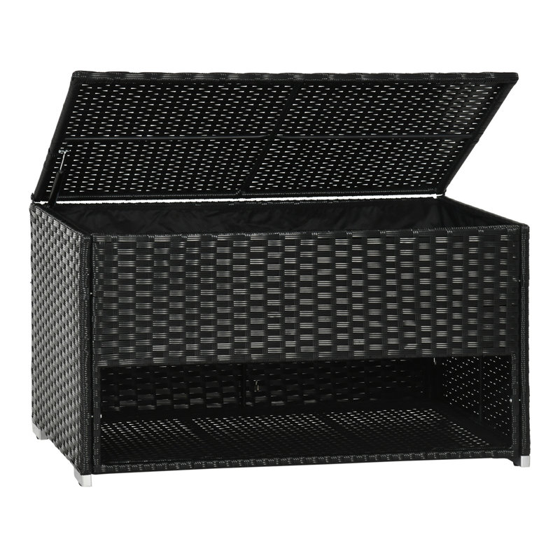 Outsunny Outdoor Deck Box & Shoe Storage, PE Rattan Wicker Towel Rack With Liner For Indoor, Outdoor, Patio Furniture Cushions, Pool, Toys, Garden Tools, Black