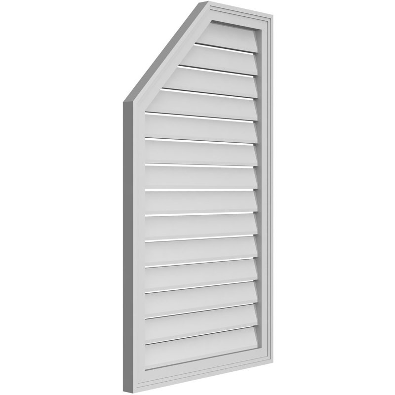 Half Octagon Top Left Surface Mount Signature Urethane Functional Gable Vent, Primed Tan, 42" H x 24" W x 1.5" D