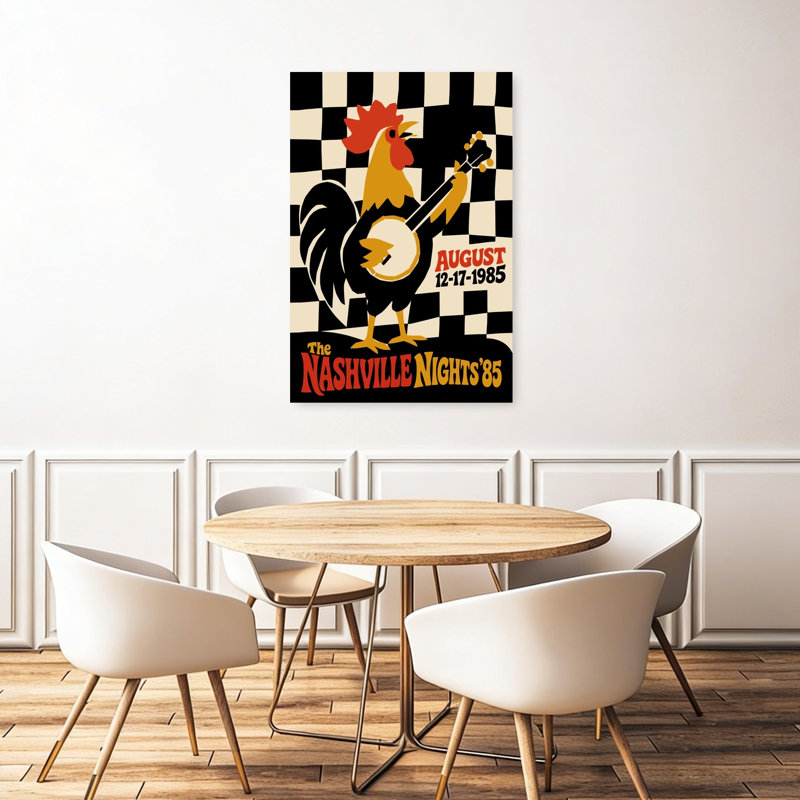 Musical Rooster Nashville Nights, rétro, oiseau rétro, impression murale, H 48 po x l 32 po