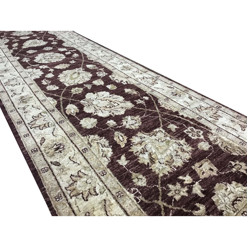 Tapis bourgogne et vert noué à la main de haute qualité