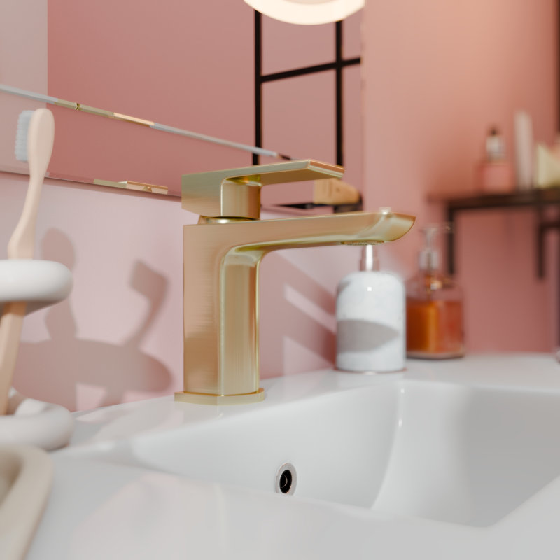  Lunar Soft Square Mono Basin Mixer Tap with Waste- Matt Black, Brushed Brass