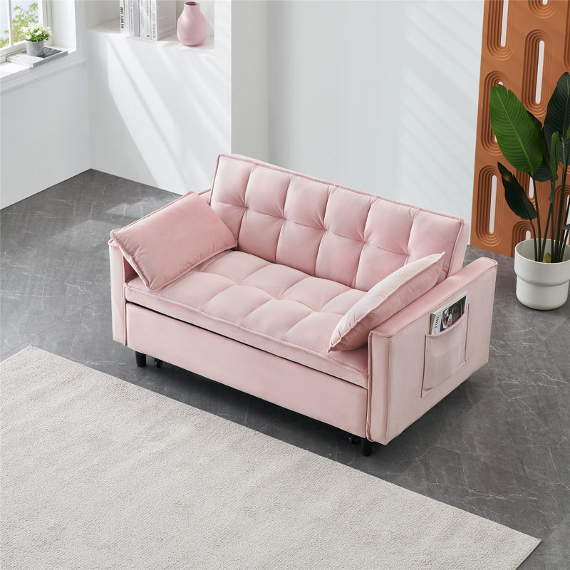Canapé rembourré, canapé-lit, causeuse avec coussin, poches pour l'intérieur, Rose
