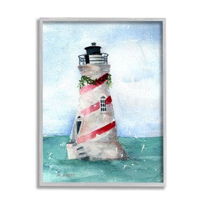 « Nautical Holiday Lighthouse »-rayures de Noël-impression d’art graphique
