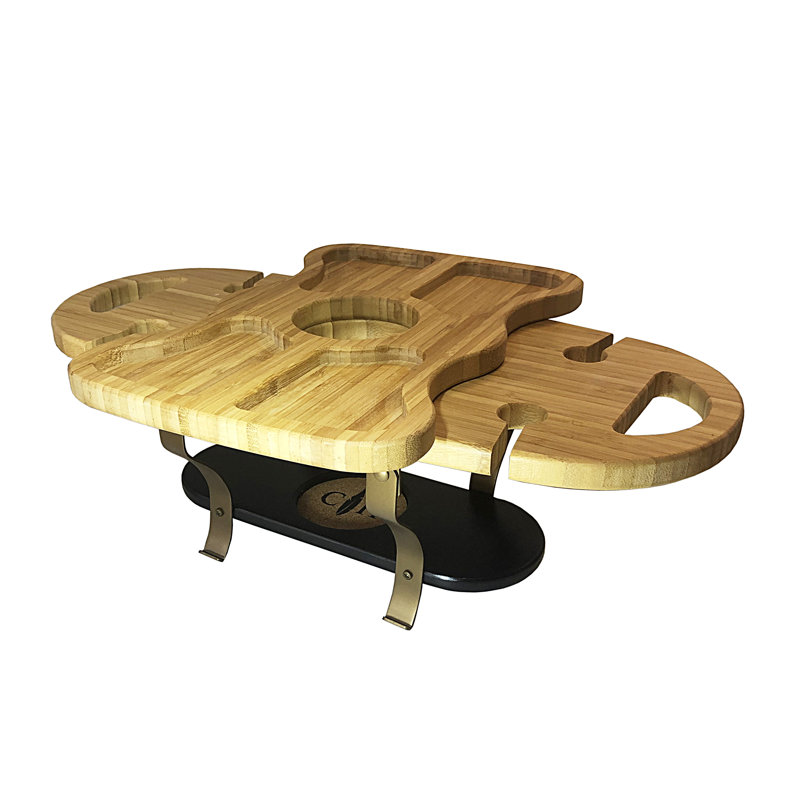 1 bouteille de vin en bois massif de table et support en verre naturel