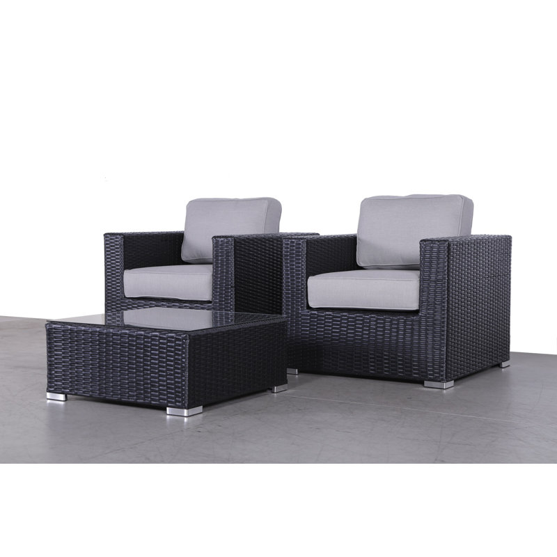 Commodore Wicker Fully Assembled 2 - Person Seating Group with Cushions, Black, Olefin Gray