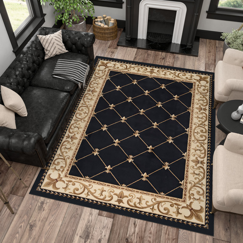 Tapis oriental noir / or Clarence, Rectangle 5 pi 3 po x 7 pi 3 po