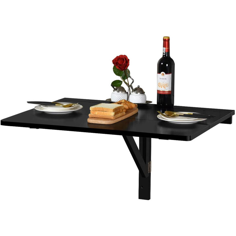 Alimzhan Solid Wood Base Floating Desk, Black