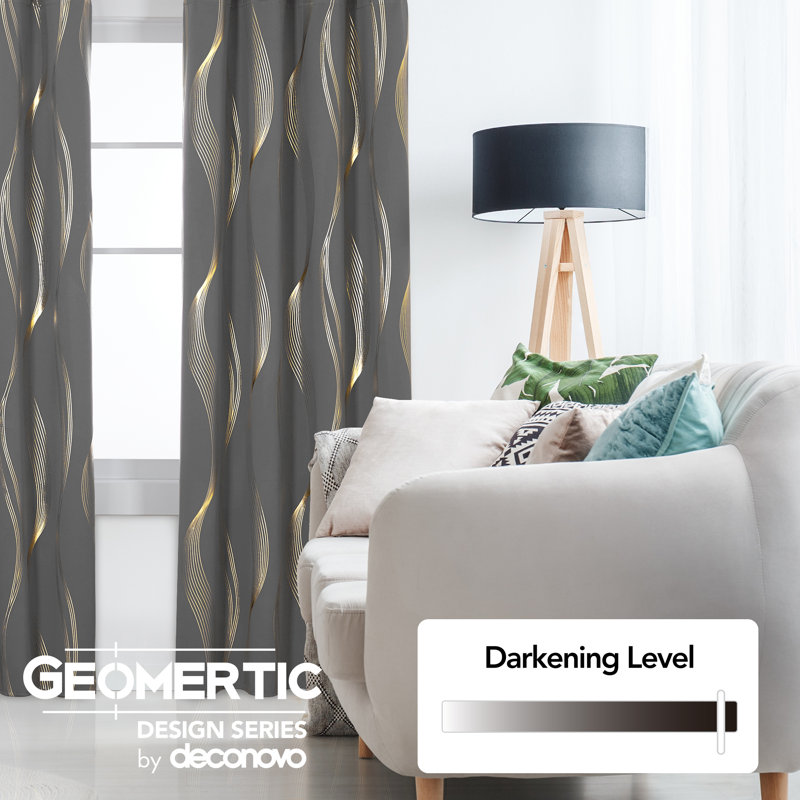 Geometric Blackout Thermal Curtain Pair, 52" W x 90" L, Dark Gray