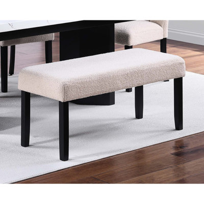 Banc de salle à manger classique 1pc avec revêtement en tissu doux texturé, pieds fuselés noirs, H 41 po x 16 po 19 po pour l'espace et les couleurs neutres, rembourré, zone de conception