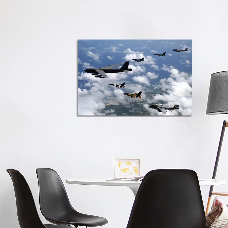 A B-52 Stratofortress Leads A Formation Of Aircraft Over Guam I by Stocktrek Images - Wrapped Canvas Print