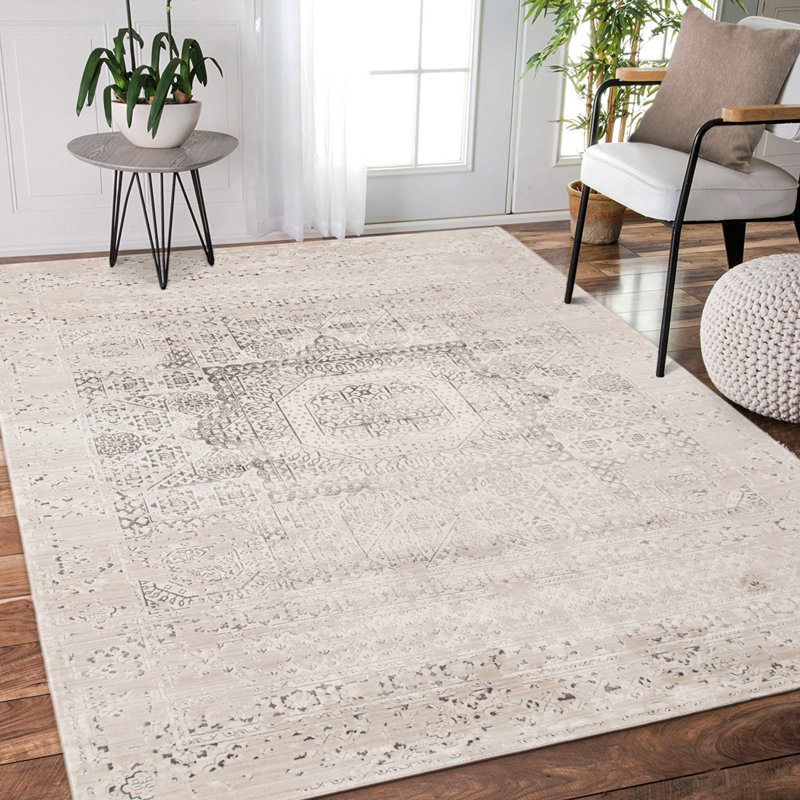 Tapis transitionnel effet poils courts et longs à médaillon en polyester de qualité supérieure Performance Alloway