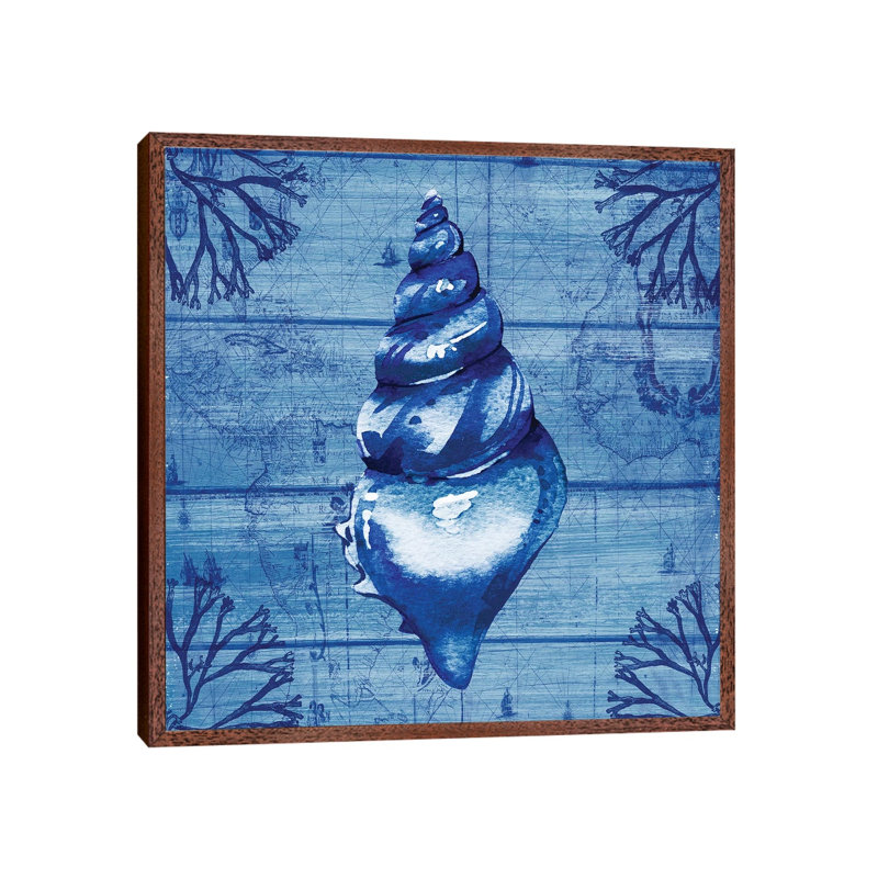 Indigo Conch 1 Piece Wall Art on Canvas, 93.98cm H x 93.98cm W x 3.81cm D, Classic Brown Wood Floater Framed