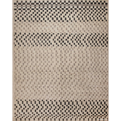 Tapis contemporain à motif de damier moderne crème / gris / noir de grande taille One-of-a-Kind