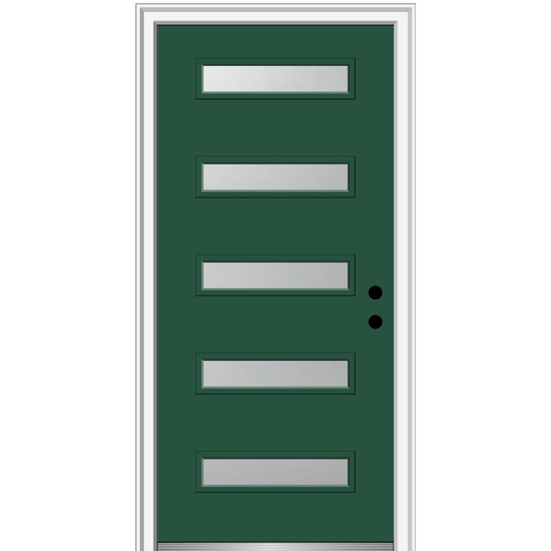 Porte d'entrée pré-suspendue en acier Spotlight, H 80 po x l 36 po x P 1,75po, S'ouvre à droite vers l'intérieur, Vert forêt